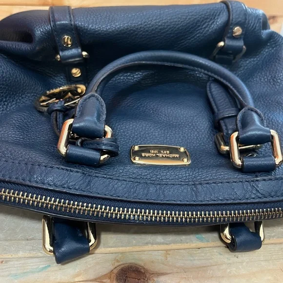 Michael Kors Bedford Belted DARK BLUE Pebbled Leather Satchel Shoulder Bag - Picture 8 of 13